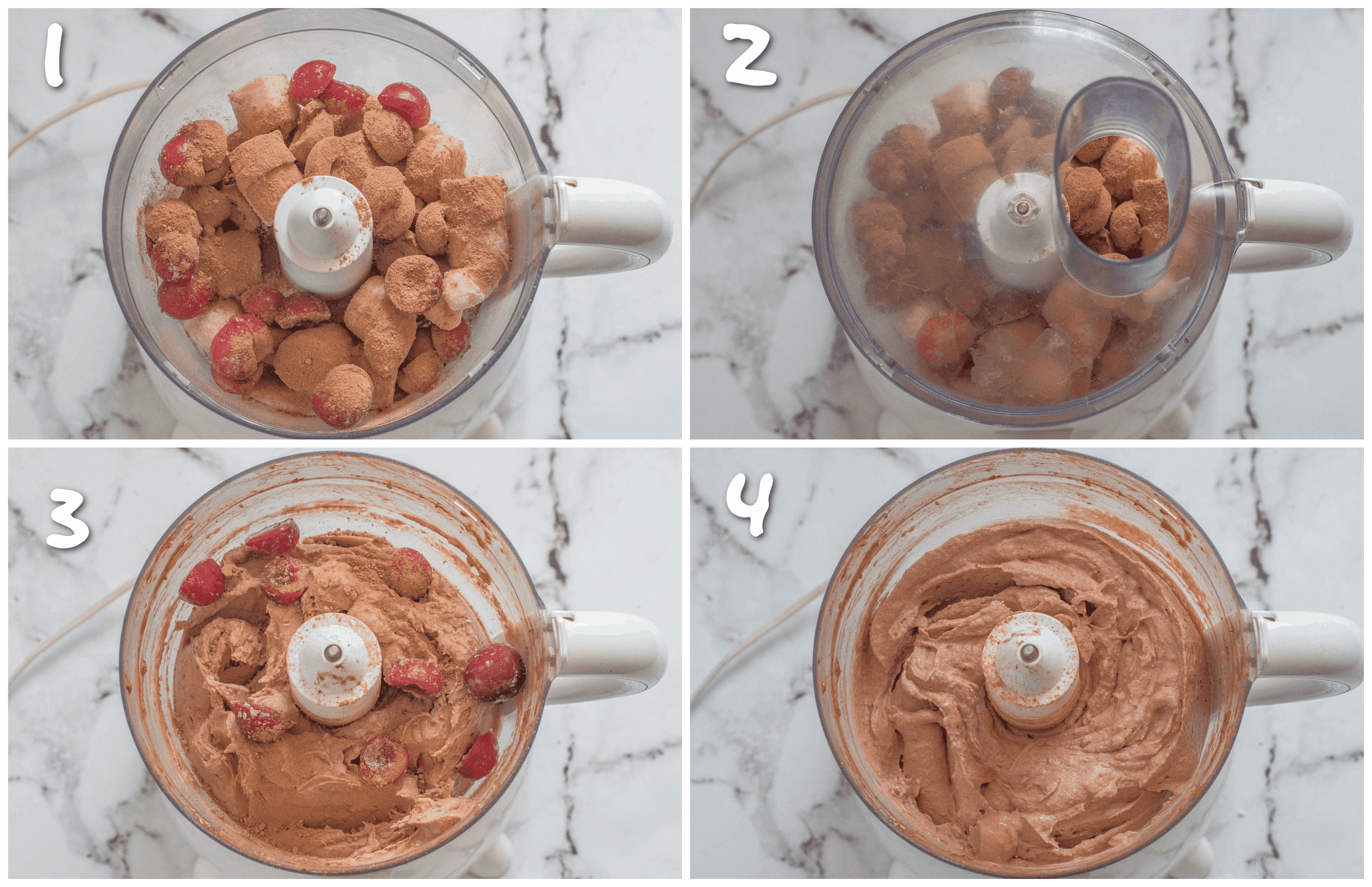 steps1-4 making the black forest ice cream in a food processor