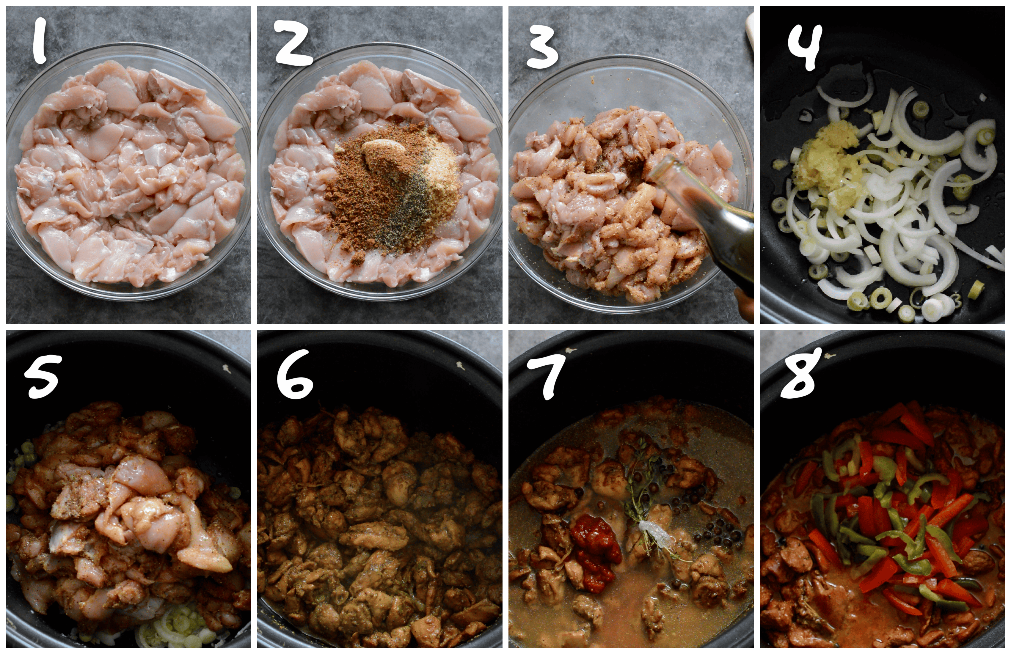steps1-8 seasoning and slow cooking the chicken