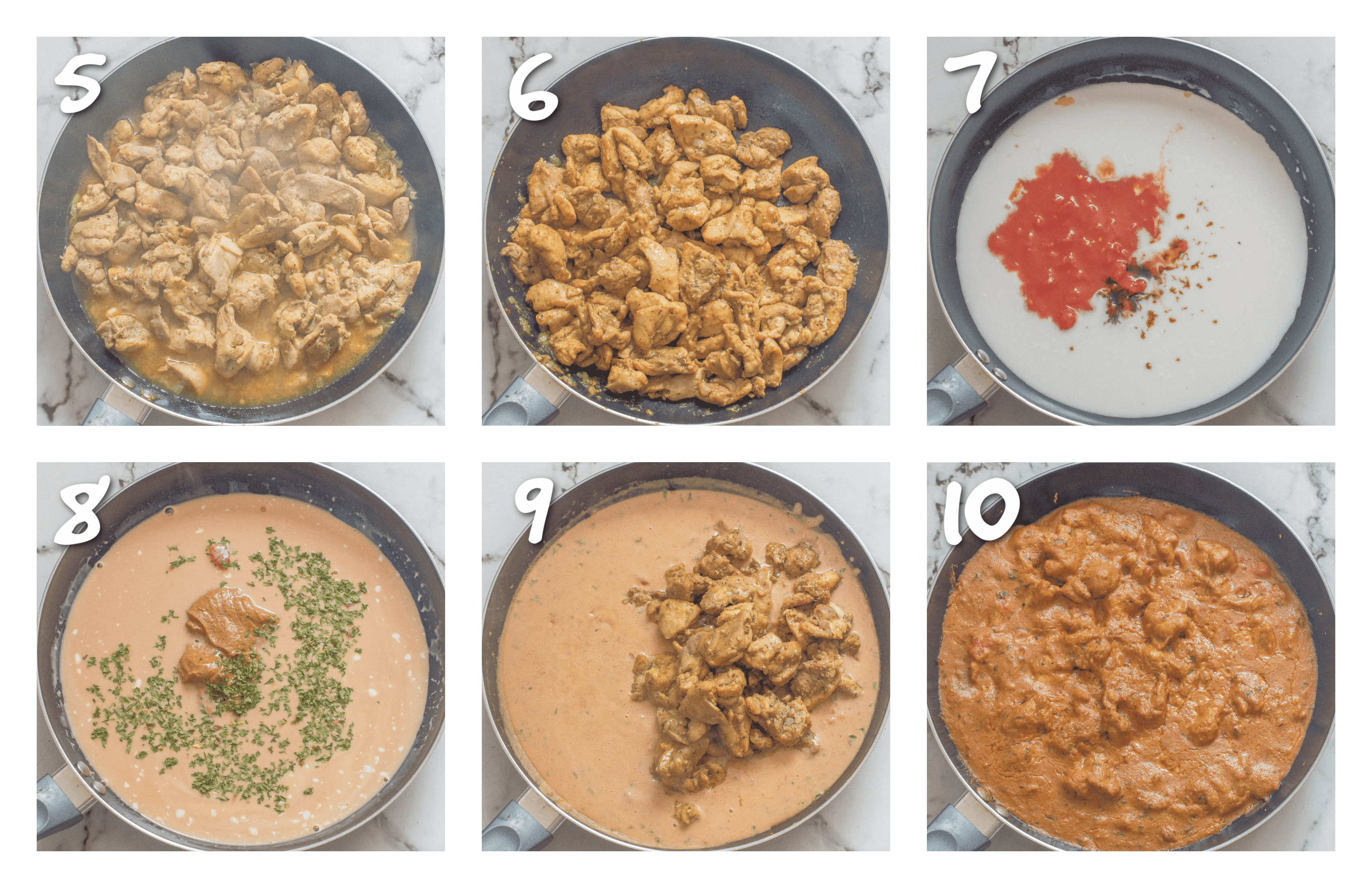 steps 5-10 searing the chicken and making the peanut butter sauce