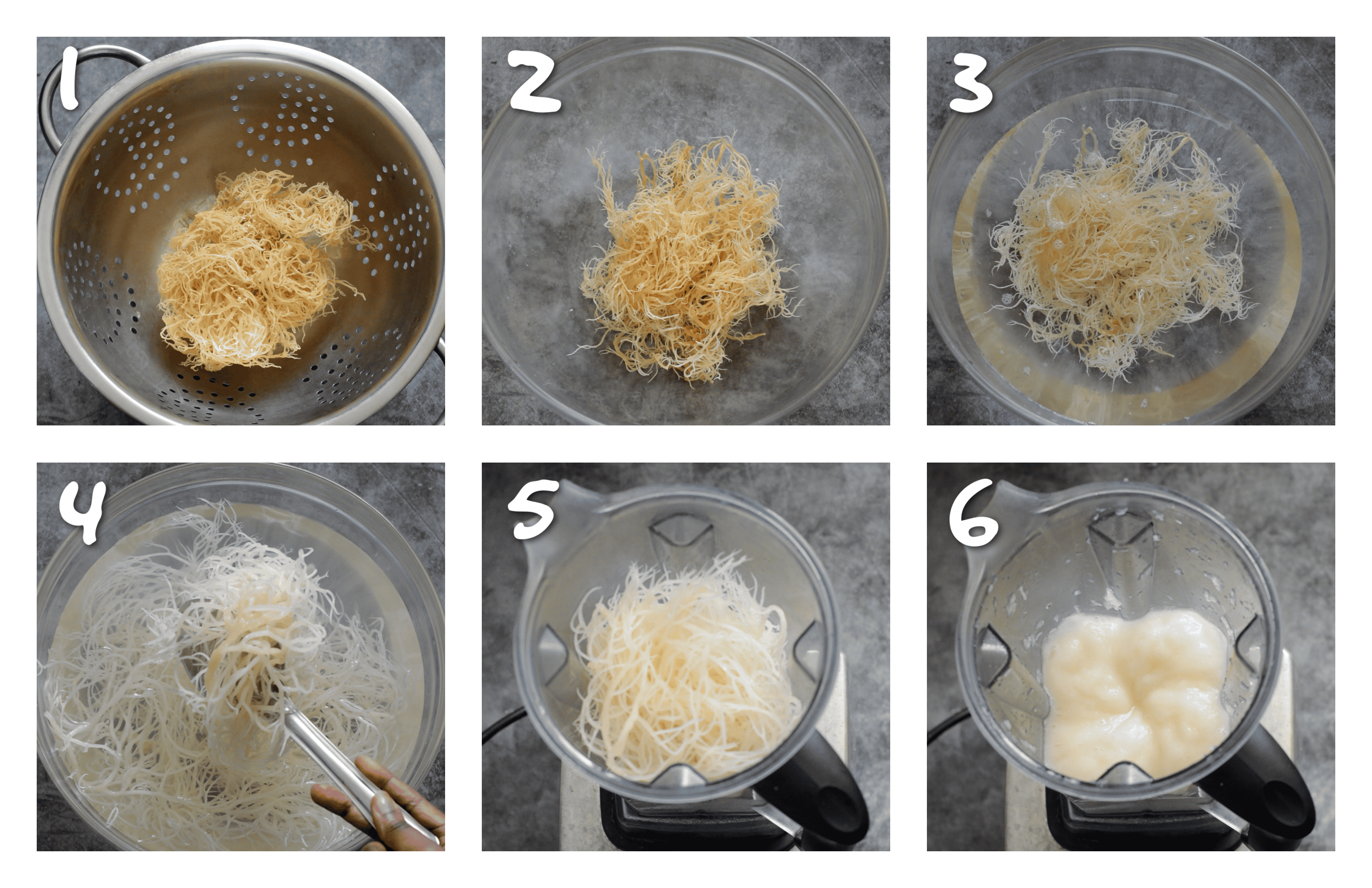 steps1-6 the process of making the sea moss gel