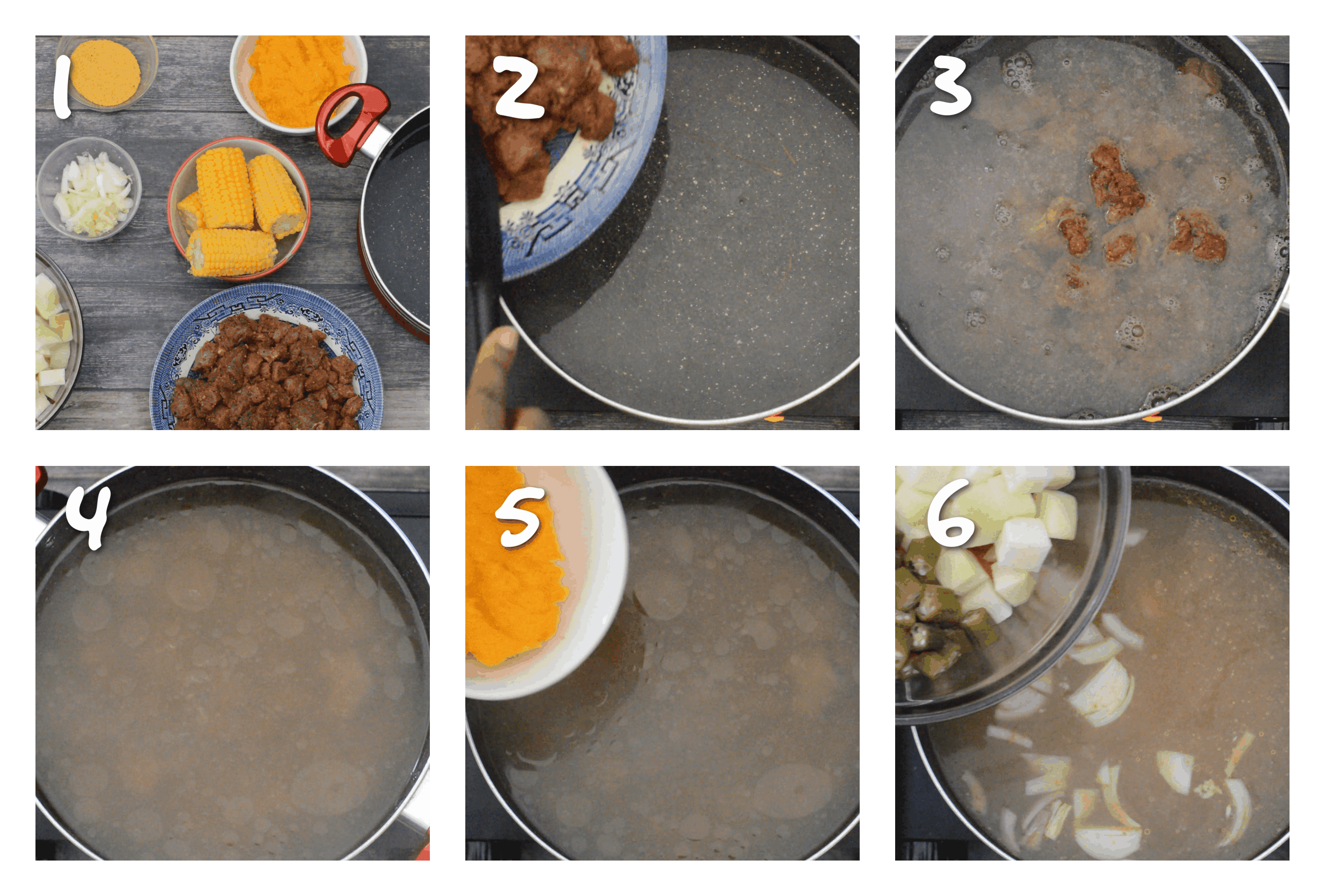 steps1-6 simmering the beef adding the vegetables