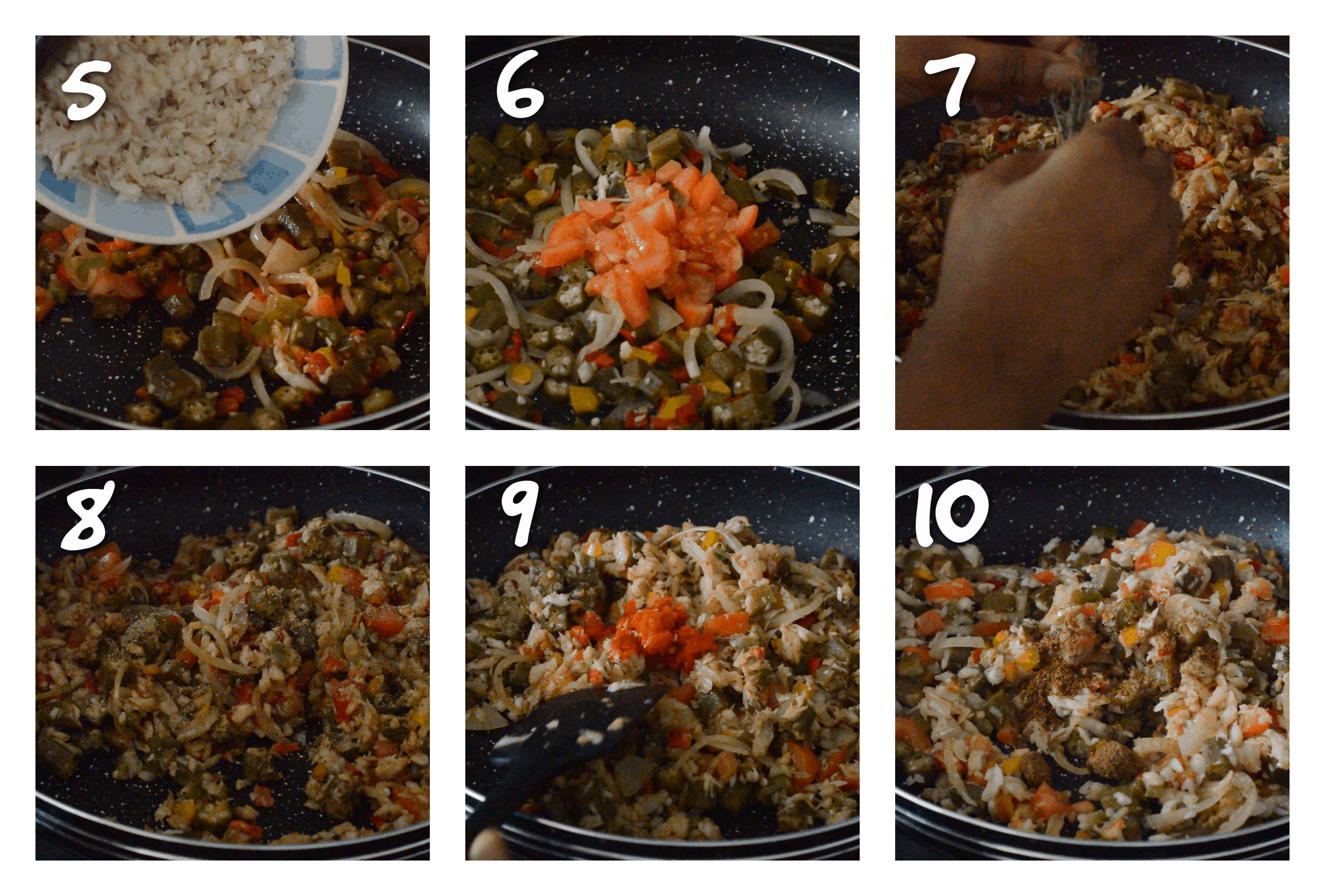 steps5-10 adding the saltfish,thyme and seasoning
