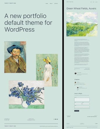 Showing the new WordPress 5.6 release theme layout called Twenty Twenty One.