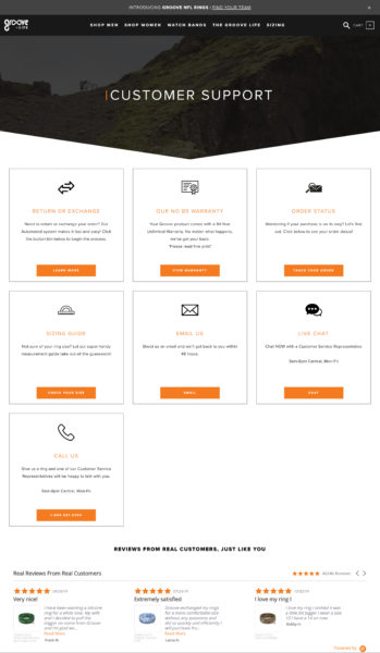 Example of the Groove Life Customer Service Page