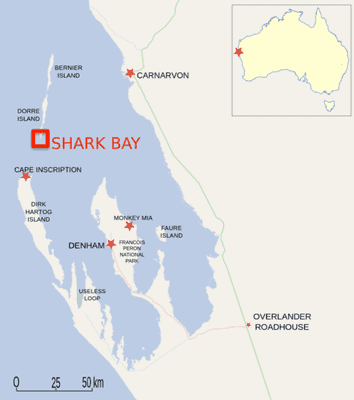 Area studied: Dorre Island and Shark Bay off the coast of Australia. Map: ESA and Wikipedia.