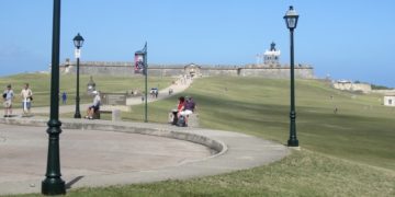 A plaza and the long walkway from it to el morro, in old san juan