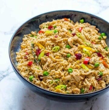rice in a dark bowl