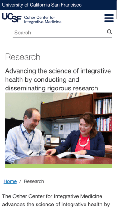Research page on mobile view