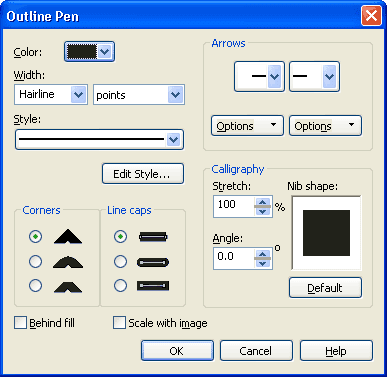 CorelDraw Part 3: Creating Drawing in CorelDraw 11 outline pen dialog