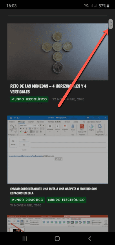 Captura completa de pantalla aunque tenga scroll en teléfono Samsung - Página con scroll