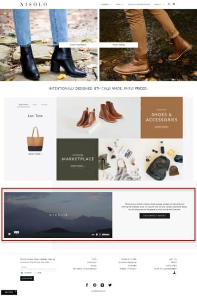 Example of a great ecommerce homepage by Nisolo