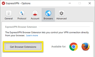 Klik om de ExpressVPN browser extensies te krijgen.