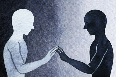 relational depth in counselling Two persons with their hands touching - The image means to communicate relational depth in counselling, which is used to explain the deep connection between counsellor and client that can be present within a therapeutic relationship.