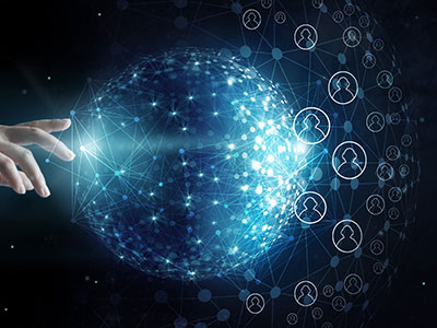 Sphere of Virtual Network Lines Connecting Employees Via Cloud Based Phone Systems