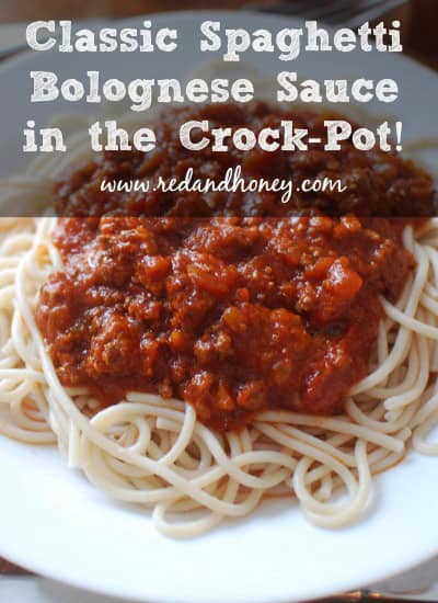 Crock-Pot Spaghetti Bolognese Sauce from Scratch - yum!! This recipe uses only real food ingredients and has a touch of sweet from the honey. A subtle, but mouth-watering addition!