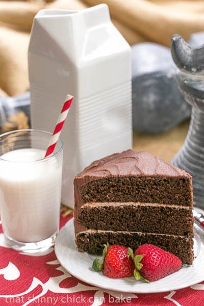 Triple Layer Chocolate Cake with Vanilla Buttercream -The perfect after dinner slice with a glass of cold milk! Triple Layer Chocolate Cake with Vanilla Buttercream | Three layers of deliciousness!