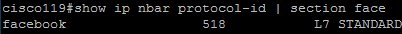 Figura 6: Comando "show ip nbar protocol-id | section face" Figura 5: Comando "show ip nbar protocol-id | section face"