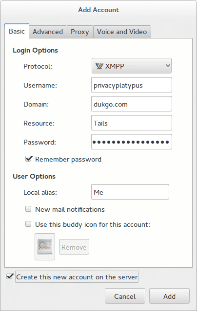 add a new pidgin chat account