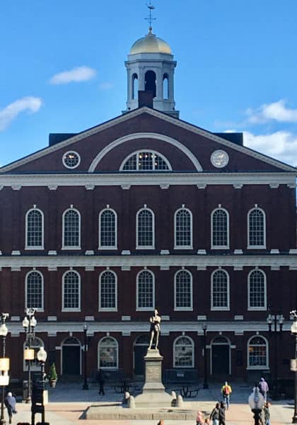 The colonial facade of quincy market and fanueil hall