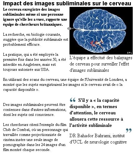 La presse dévoile les recherches en matière d'impulsions et d'images subliminales sur le cerveau