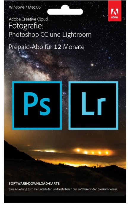 Adobe Creative Cloud Fotografie als Prepaid Version bei Amazon