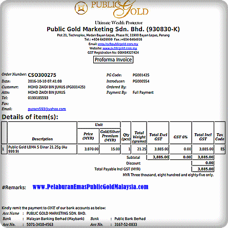 Pelaburan Emas Public Gold Malaysia