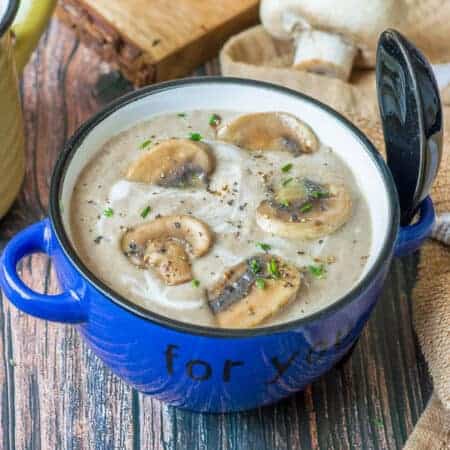 Soup in a blue bowl