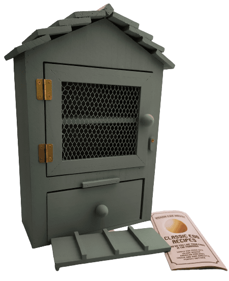 Image shows the egg house, the slope and the egg recipe leaflet.