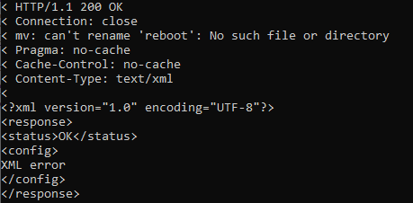 Screenshot of the BGW210-700's first responses to sending HTTPS POST requests via cURL, showing how the https commands are interpreted via the mv shell command.