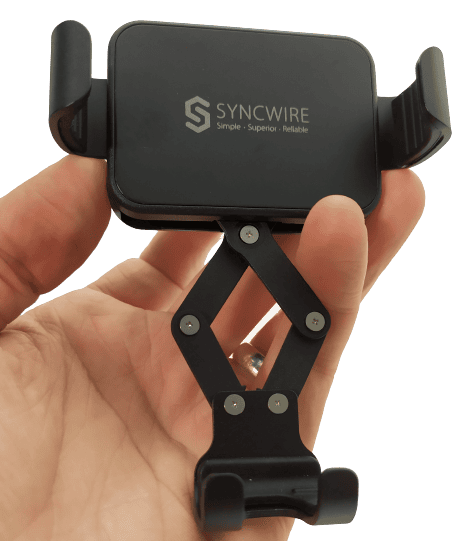 Image show me holding the car mount exposing the cantilever mechanism.
