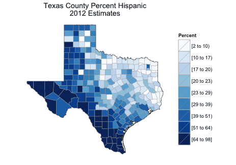 Demographic map of Texas created using R. Source: Lamstein.