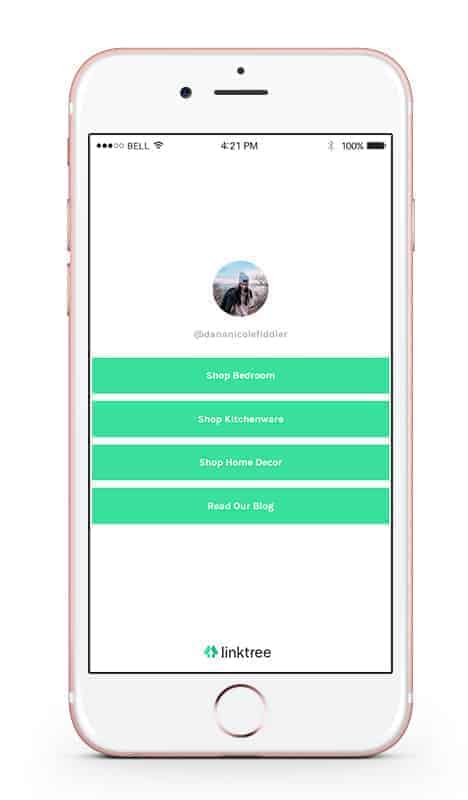 Screenshot of linktree on an iPhone
