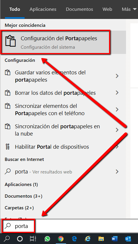 Configuración del portapapeles