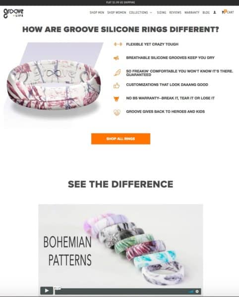 Example of landing page listing specific features and benefits for the relevant audience