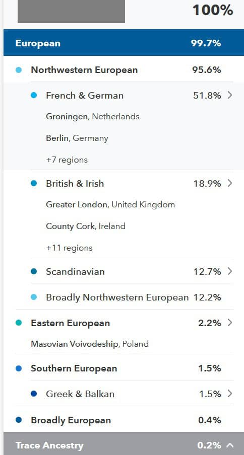 example of updated 23andme results showing new percentages