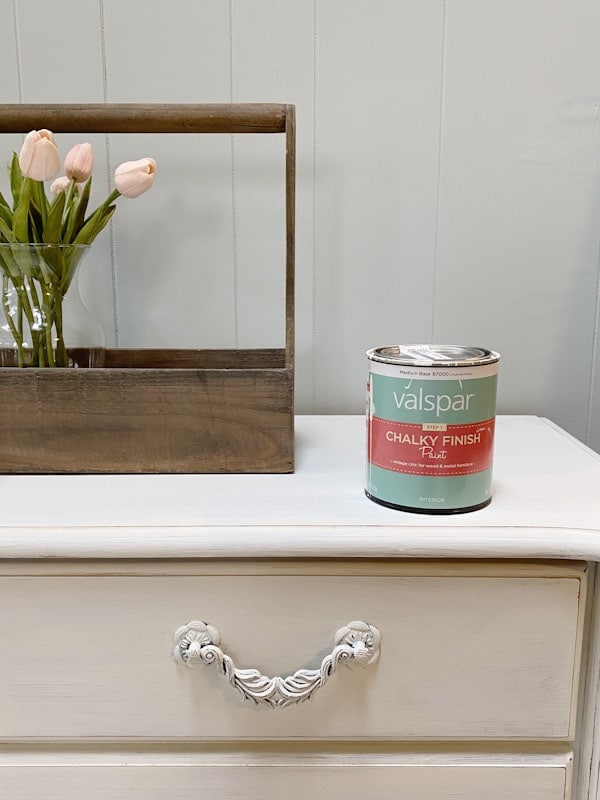 valspar chalk paint on chest with flowers