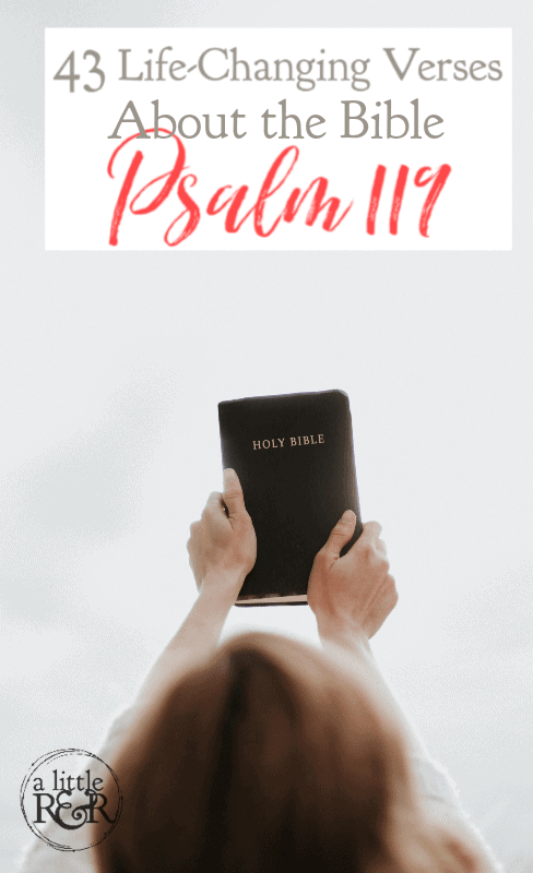 If you've never read through Psalm 119 in one sitting, you should try it. Here are 43 life-changing verses about the Bible to meditate on. Plus a Scripture Memorization Challenge Printable pack. #alittlerandr #psalm #Bibleverses #onlineBiblestudy