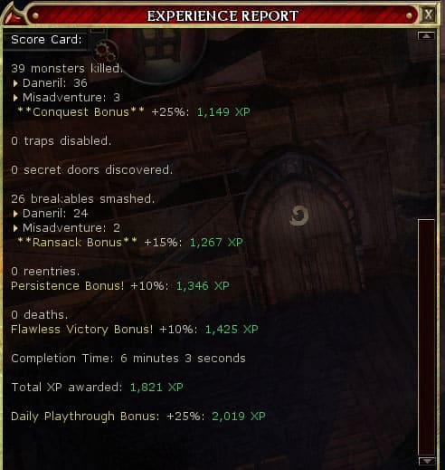 The Experience Report will show you the amount of XP gained from main and bonus objectives.