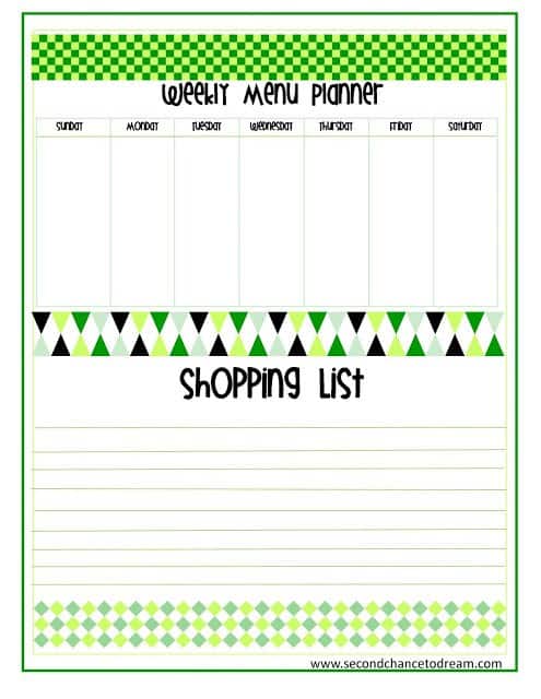 second chance to dream weekly menu planner printable