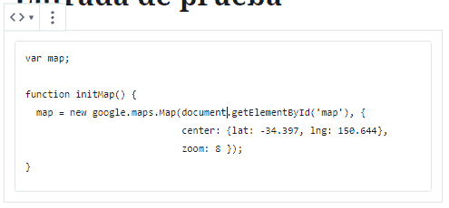 Muestra el bloque de Código de Gutenberg