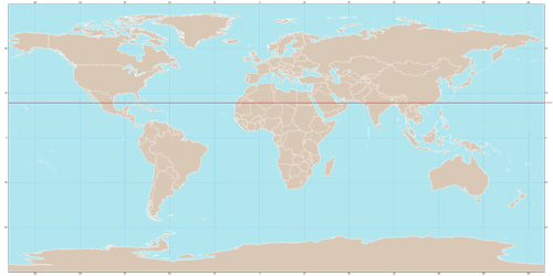 Map with the red line marking the Tropic of Cancer.