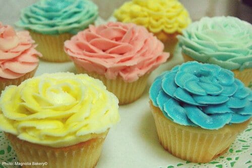 Cupcakes from magnolia bakery with flowery icing.