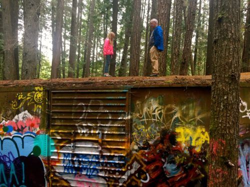 You can climb the graffitti box cars on b. C. 's train wreck trail, but be careful!