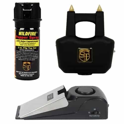 Xtreme Urban Survival Kit with 2 ounce wildfire pepper gel, black spike 20 million volt rechargeable stun gun and 125 decibel super door stop alarm | Urban Safety Solutions Xtreme Urban Survival Kit with 2 ounce wildfire pepper gel, black spike 20 million volt rechargeable stun gun and 125 decibel super door stop alarm