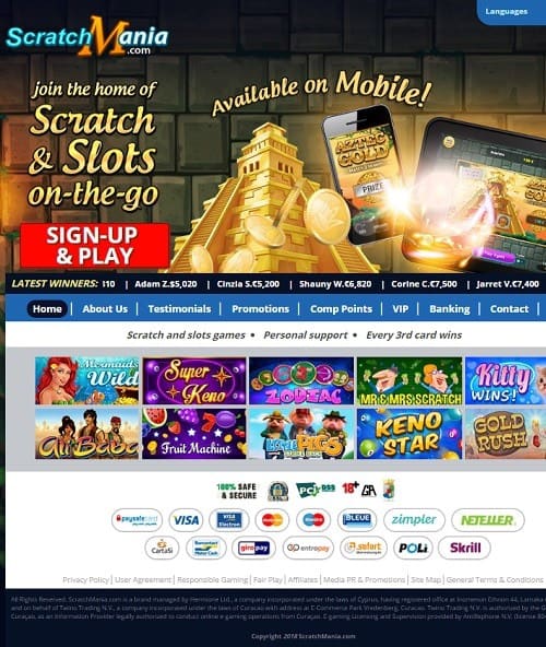 Scratchmania casino login page