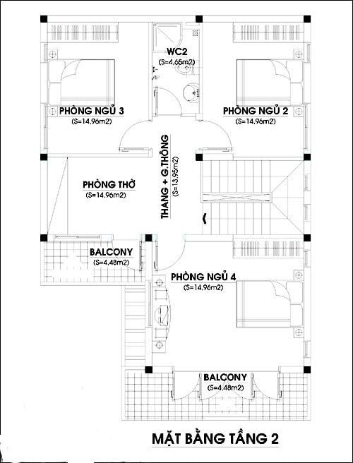 Bản vẽ nhà ống 80m2 tầng 2