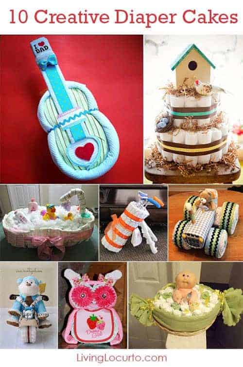 Creative Diaper Cakes! Cute DIY Baby Shower Party Ideas. Love these cute ideas for gifts and table centerpieces.