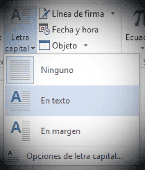 Agregar Letra capital en Word