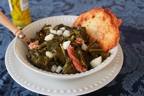 Collard Greens and Turnips with Ham Hock and Pepper Vinegar