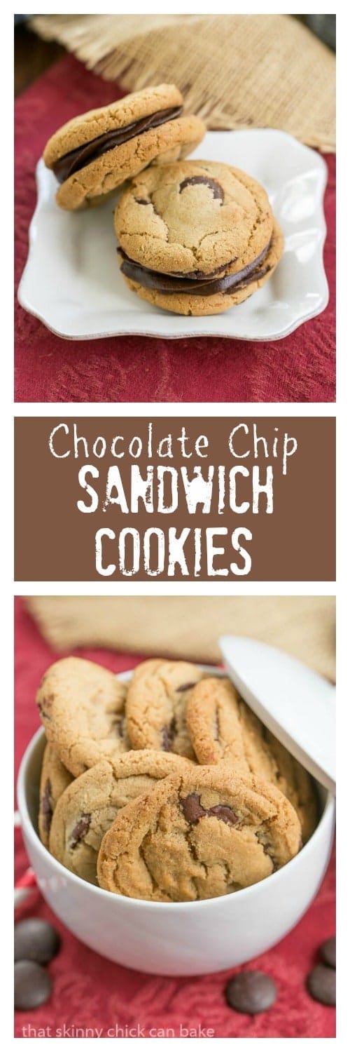 Chocolate Chip Sandwich Cookies - Chocolate chip cookies filled with a decadent, dreamy ganache! Chocolate Chip Sandwich Cookies - Chocolate chip cookies filled with a decadent, dreamy ganache!